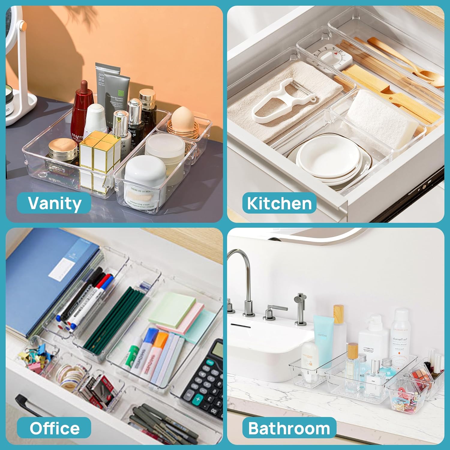Clear Plastic Drawer Organizers, Bathroom and Vanity Drawer Organizer Trays, Storage Bins -15 Pcs Clear Plastic Drawer Organizers, Bathroom and Vanity Drawer Organizer Trays, Storage Bins -15 Pcs